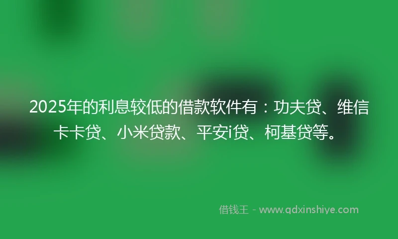 2025年的利息较低的借款软件有：功夫贷、维信卡卡贷、小米贷款、平安i贷、柯基贷等。