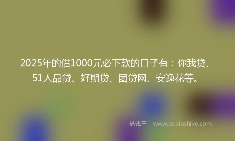 2025年的借1000元必下款的口子有：你我贷、51人品贷、好期贷、团贷网、安逸花等。