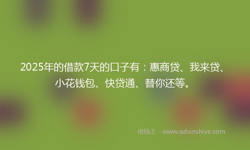 2025年的借款7天的口子有：惠商贷、我来贷、小花钱包、快贷通、替你还等。