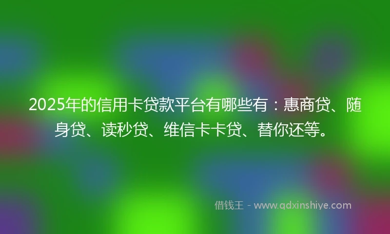 2025年的信用卡贷款平台有哪些有:惠商贷、随身贷、读秒贷、维信卡卡贷、替你还等。