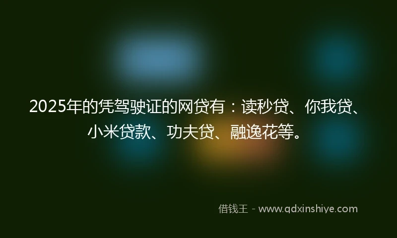 2025年的凭驾驶证的网贷有：读秒贷、你我贷、小米贷款、功夫贷、融逸花等。