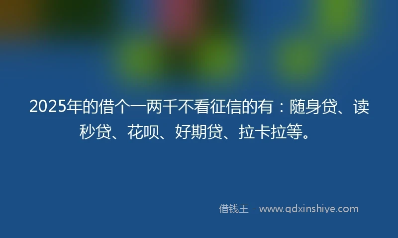2025年的借个一两千不看征信的有：随身贷、读秒贷、花呗、好期贷、拉卡拉等。