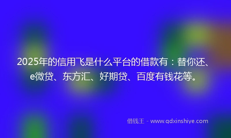 2025年的信用飞是什么平台的借款有:替你还、e微贷、东方汇、好期贷、百度有钱花等。