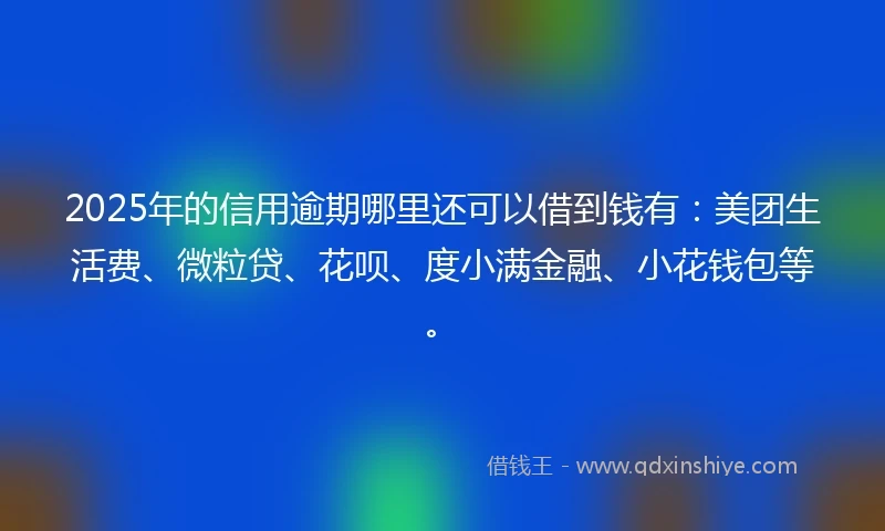 2025年的信用逾期哪里还可以借到钱有：美团生活费、微粒贷、花呗、度小满金融、小花钱包等。