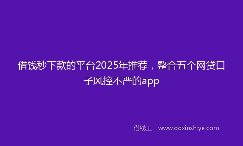 借钱秒下款的平台2025年推荐，整合五个网贷口子风控不严的app