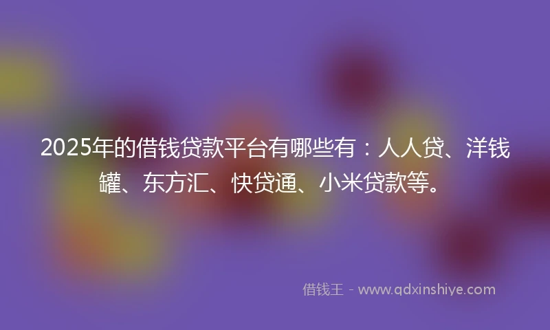2025年的借钱贷款平台有哪些有：人人贷、洋钱罐、东方汇、快贷通、小米贷款等。