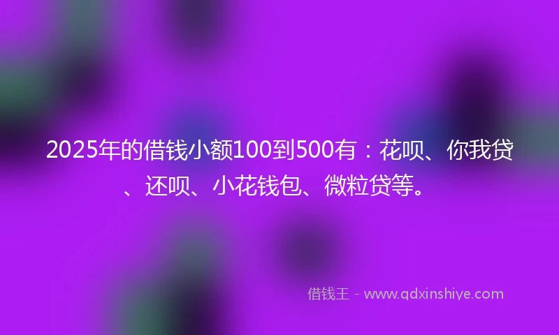 2025年的借钱小额100到500有：花呗、你我贷、还呗、小花钱包、微粒贷等。
