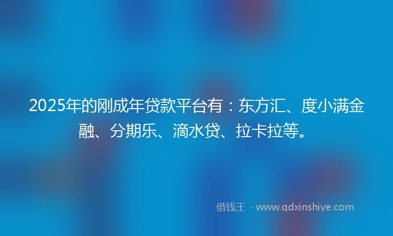 2025年的刚成年贷款平台有：东方汇、度小满金融、分期乐、滴水贷、拉卡拉等。