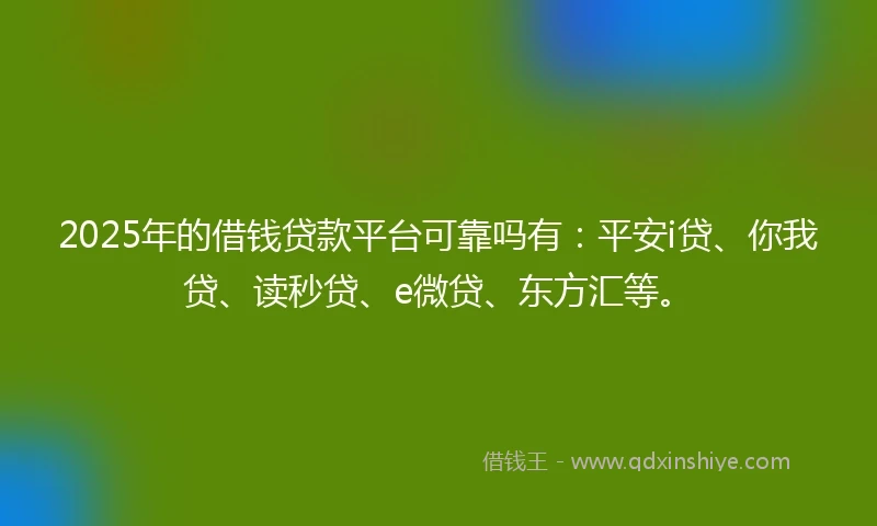 2025年的借钱贷款平台可靠吗有：平安i贷、你我贷、读秒贷、e微贷、东方汇等。