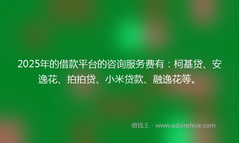 2025年的借款平台的咨询服务费有：柯基贷、安逸花、拍拍贷、小米贷款、融逸花等。