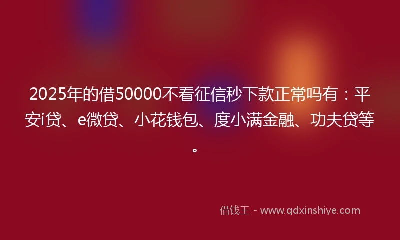 2025年的借50000不看征信秒下款正常吗有:平安i贷、e微贷、小花钱包、度小满金融、功夫贷等。