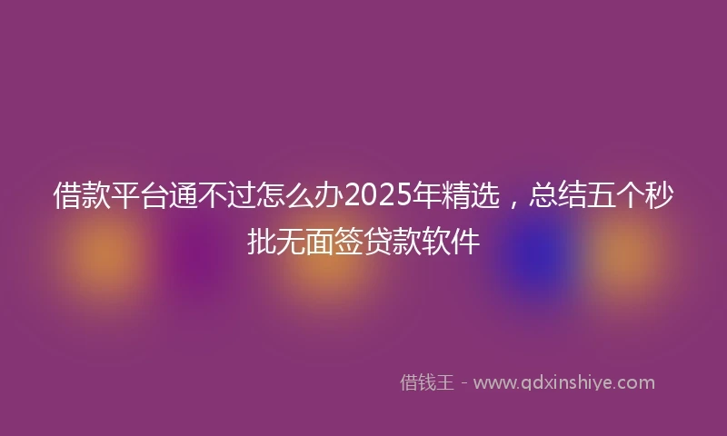 借款平台通不过怎么办2025年精选，总结五个秒批无面签贷款软件