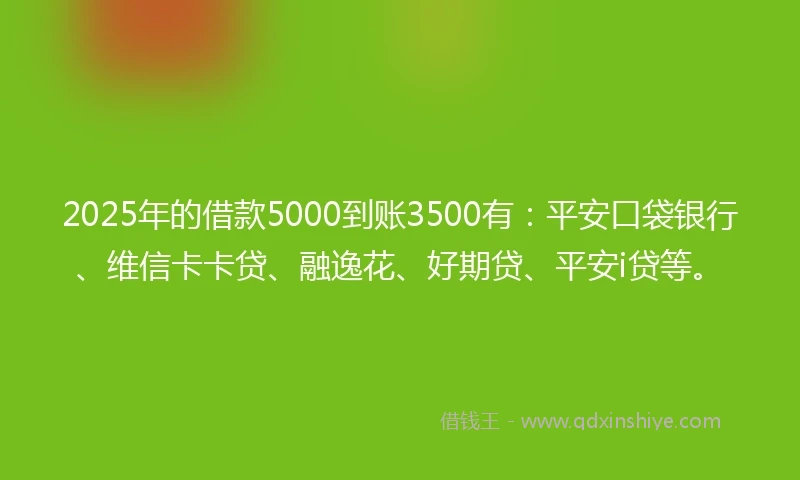 2025年的借款5000到账3500有：平安口袋银行、维信卡卡贷、融逸花、好期贷、平安i贷等。