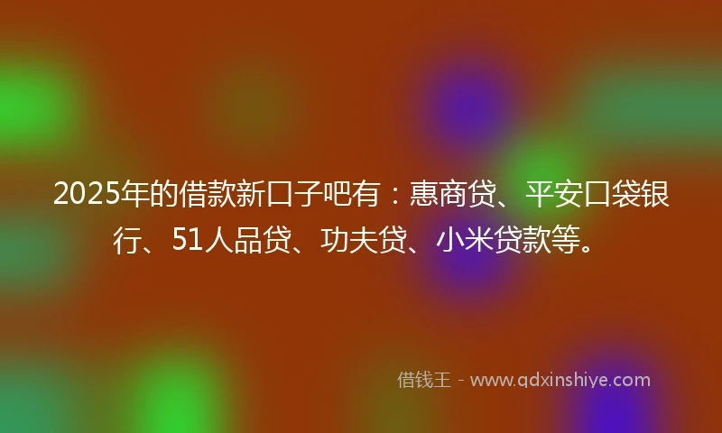 2025年的借款新口子吧有：惠商贷、平安口袋银行、51人品贷、功夫贷、小米贷款等。