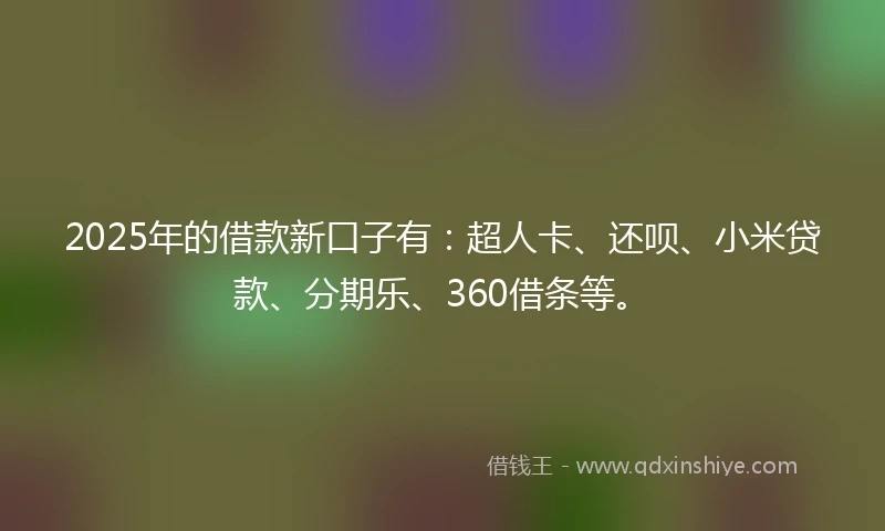 2025年的借款新口子有：超人卡、还呗、小米贷款、分期乐、360借条等。