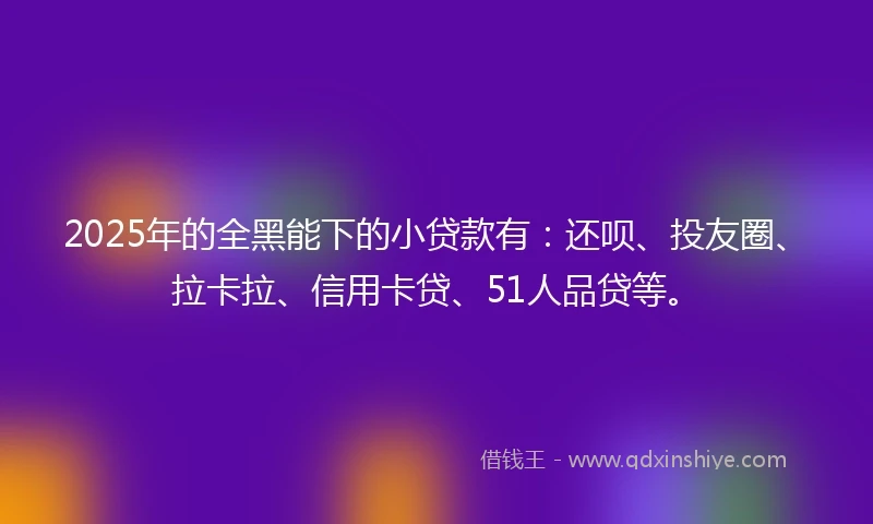 2025年的全黑能下的小贷款有：还呗、投友圈、拉卡拉、信用卡贷、51人品贷等。