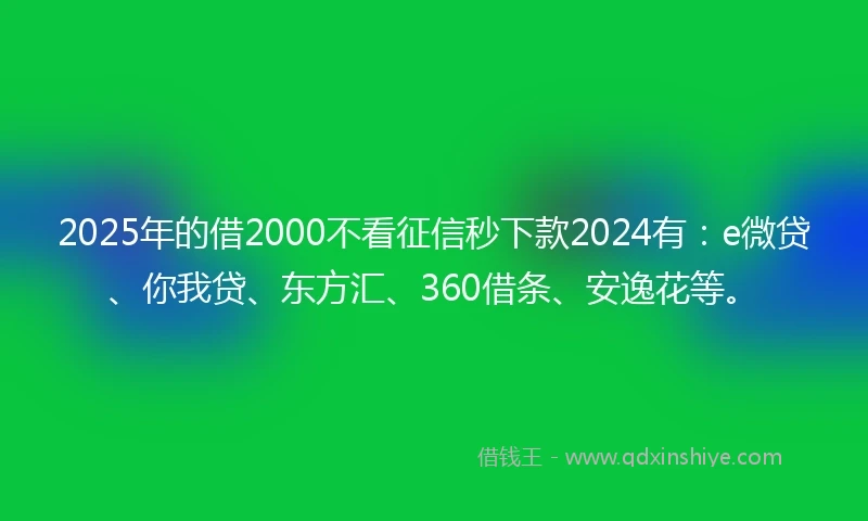 2025年的借2000不看征信秒下款2024有：e微贷、你我贷、东方汇、360借条、安逸花等。