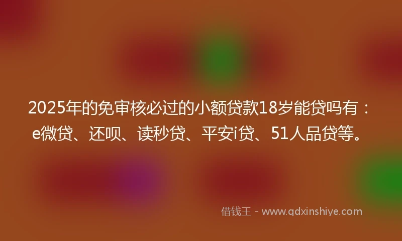 2025年的免审核必过的小额贷款18岁能贷吗有：e微贷、还呗、读秒贷、平安i贷、51人品贷等。