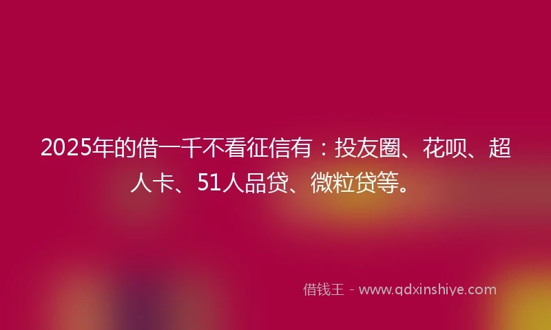 2025年的借一千不看征信有：投友圈、花呗、超人卡、51人品贷、微粒贷等。