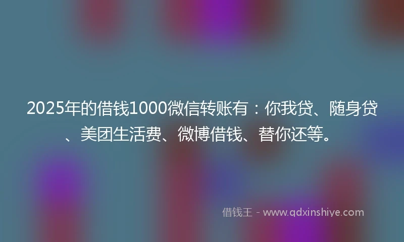 2025年的借钱1000微信转账有：你我贷、随身贷、美团生活费、微博借钱、替你还等。
