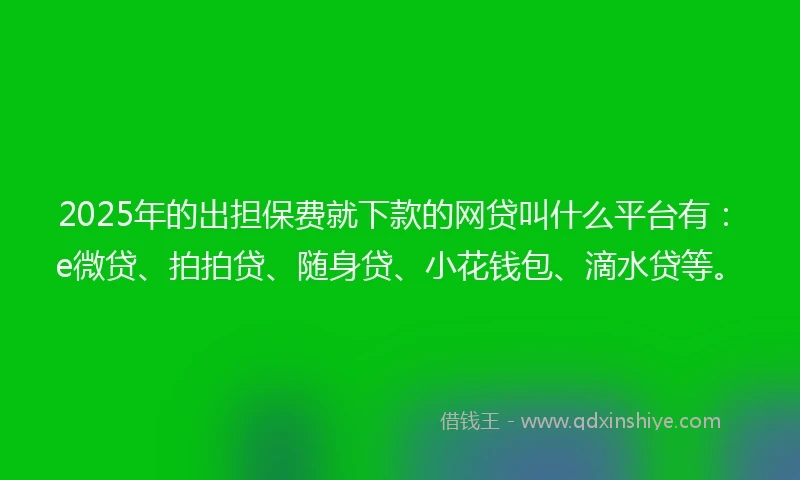 2025年的出担保费就下款的网贷叫什么平台有：e微贷、拍拍贷、随身贷、小花钱包、滴水贷等。