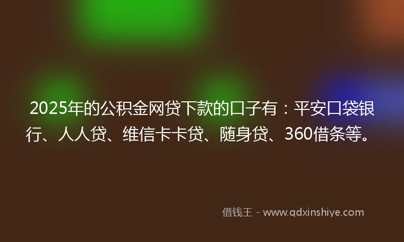 2025年的公积金网贷下款的口子有：平安口袋银行、人人贷、维信卡卡贷、随身贷、360借条等。