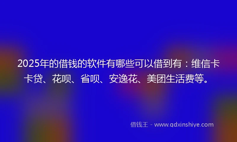 2025年的借钱的软件有哪些可以借到有：维信卡卡贷、花呗、省呗、安逸花、美团生活费等。