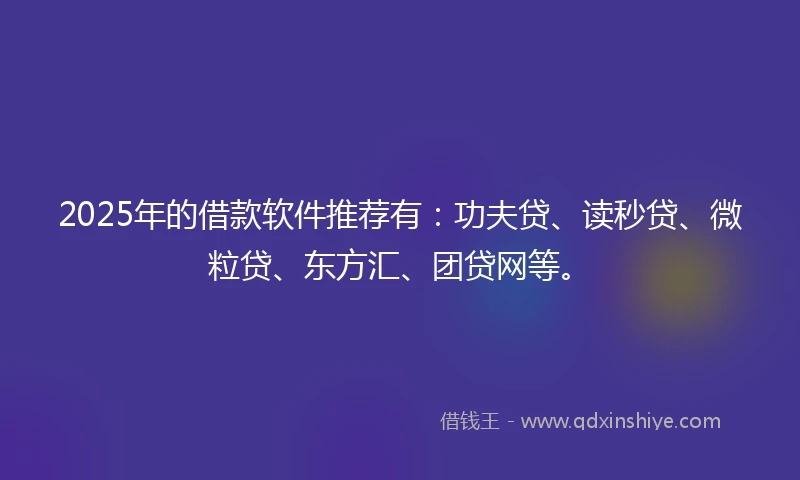 2025年的借款软件推荐有：功夫贷、读秒贷、微粒贷、东方汇、团贷网等。