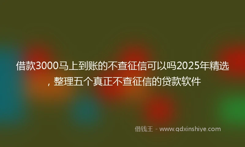 借款3000马上到账的不查征信可以吗2025年精选，整理五个真正不查征信的贷款软件