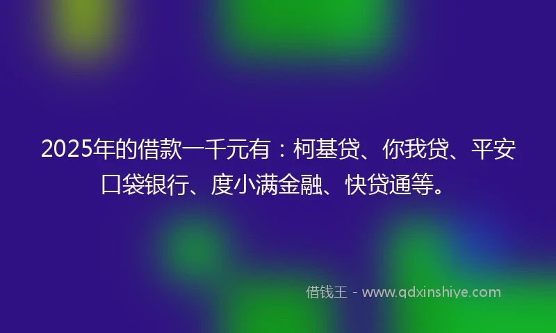 2025年的借款一千元有：柯基贷、你我贷、平安口袋银行、度小满金融、快贷通等。