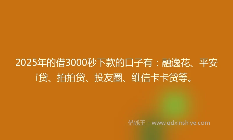 2025年的借3000秒下款的口子有：融逸花、平安i贷、拍拍贷、投友圈、维信卡卡贷等。