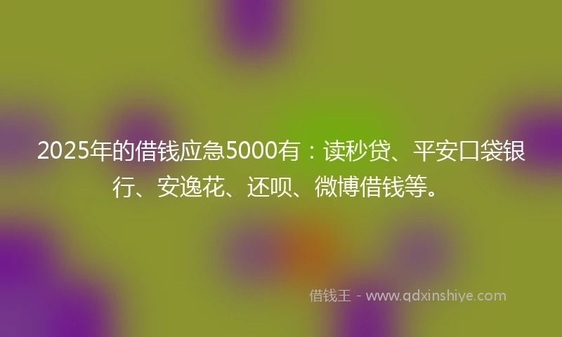 2025年的借钱应急5000有：读秒贷、平安口袋银行、安逸花、还呗、微博借钱等。