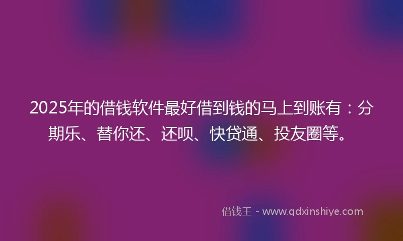 2025年的借钱软件最好借到钱的马上到账有：分期乐、替你还、还呗、快贷通、投友圈等。