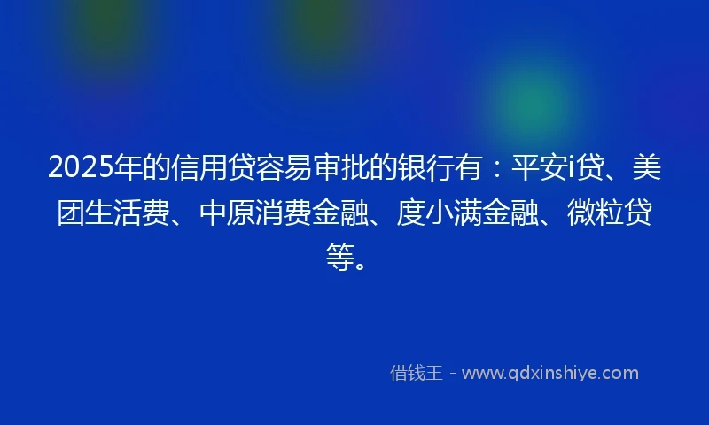 2025年的信用贷容易审批的银行有：平安i贷、美团生活费、中原消费金融、度小满金融、微粒贷等。