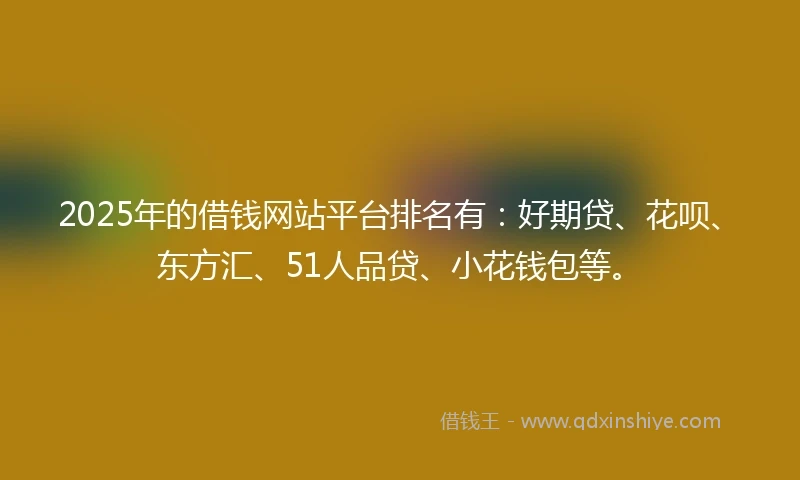 2025年的借钱网站平台排名有：好期贷、花呗、东方汇、51人品贷、小花钱包等。