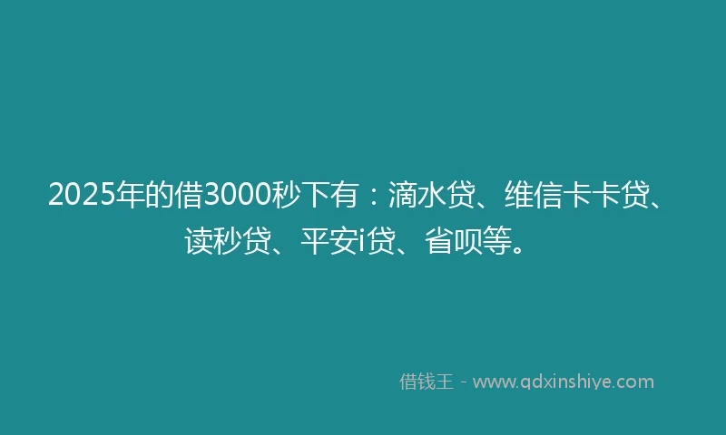2025年的借3000秒下有：滴水贷、维信卡卡贷、读秒贷、平安i贷、省呗等。