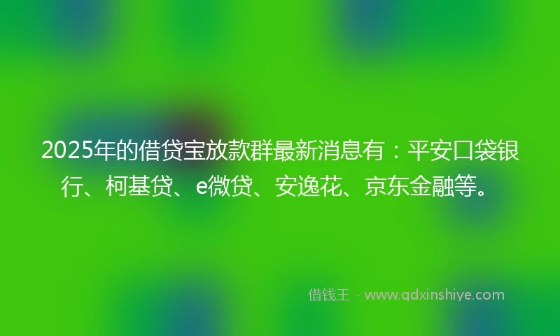 2025年的借贷宝放款群最新消息有：平安口袋银行、柯基贷、e微贷、安逸花、京东金融等。