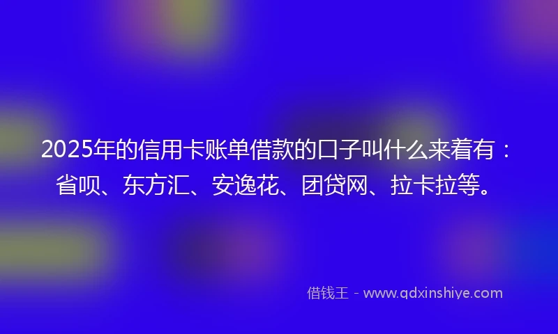 2025年的信用卡账单借款的口子叫什么来着有：省呗、东方汇、安逸花、团贷网、拉卡拉等。