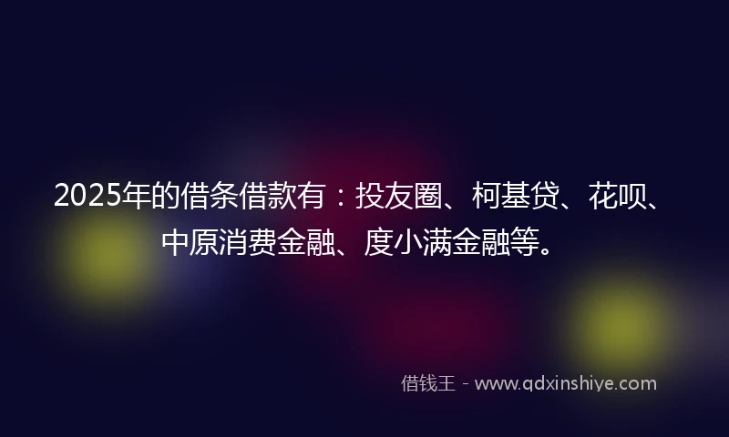 2025年的借条借款有：投友圈、柯基贷、花呗、中原消费金融、度小满金融等。
