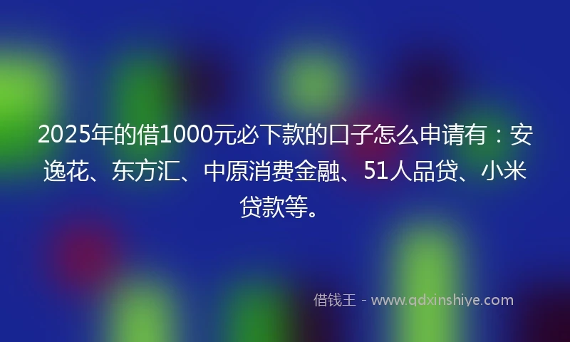 2025年的借1000元必下款的口子怎么申请有：安逸花、东方汇、中原消费金融、51人品贷、小米贷款等。