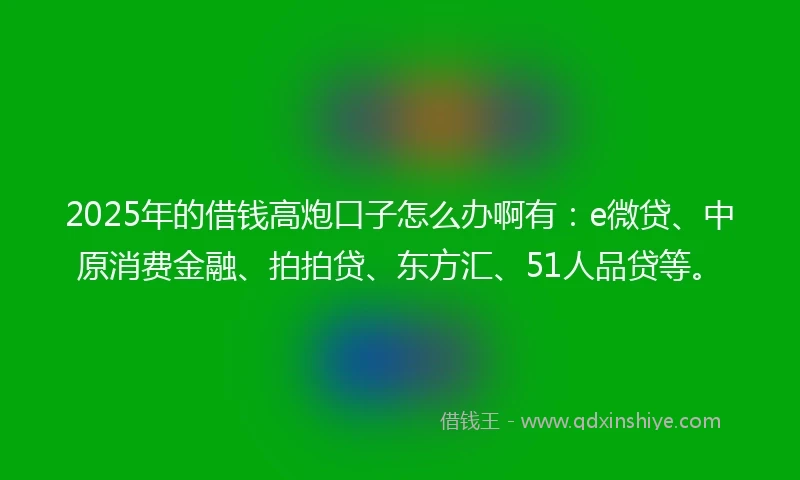 2025年的借钱高炮口子怎么办啊有：e微贷、中原消费金融、拍拍贷、东方汇、51人品贷等。