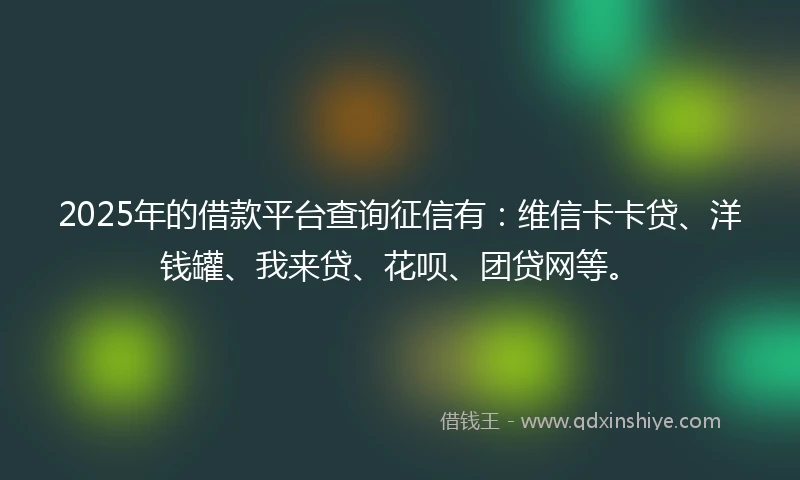 2025年的借款平台查询征信有：维信卡卡贷、洋钱罐、我来贷、花呗、团贷网等。