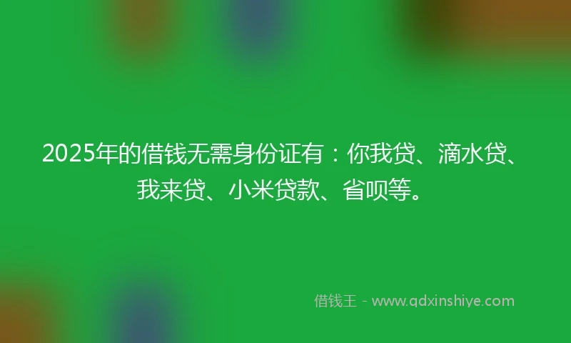 2025年的借钱无需身份证有：你我贷、滴水贷、我来贷、小米贷款、省呗等。