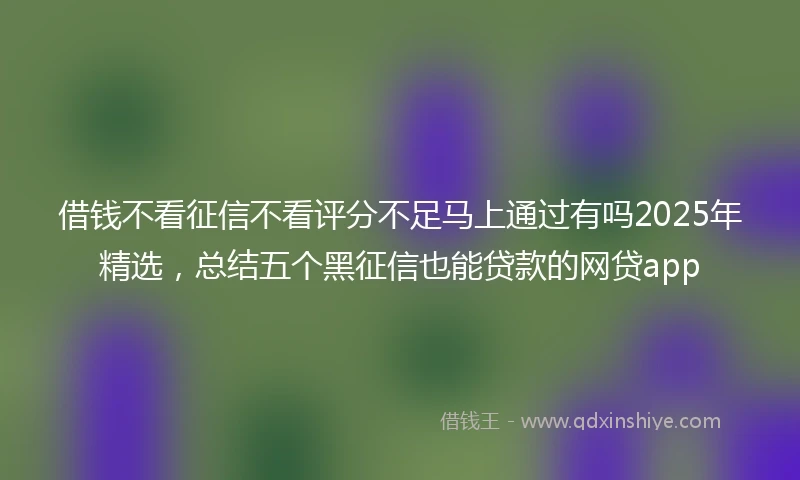 借钱不看征信不看评分不足马上通过有吗2025年精选，总结五个黑征信也能贷款的网贷app