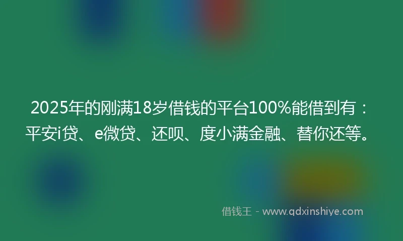 2025年的刚满18岁借钱的平台100%能借到有：平安i贷、e微贷、还呗、度小满金融、替你还等。