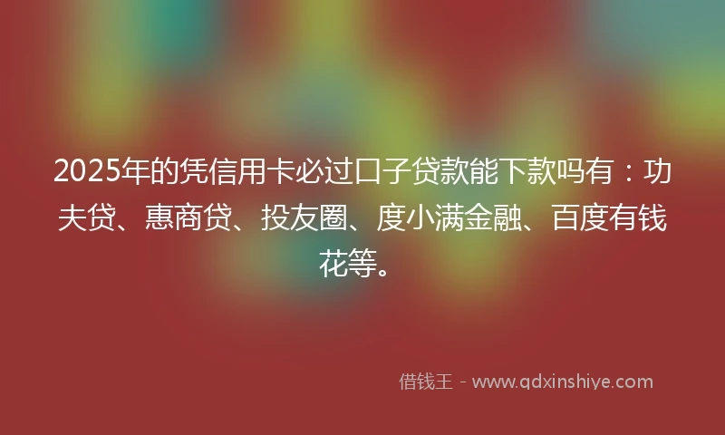 2025年的凭信用卡必过口子贷款能下款吗有：功夫贷、惠商贷、投友圈、度小满金融、百度有钱花等。