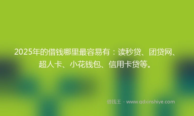 2025年的借钱哪里最容易有：读秒贷、团贷网、超人卡、小花钱包、信用卡贷等。