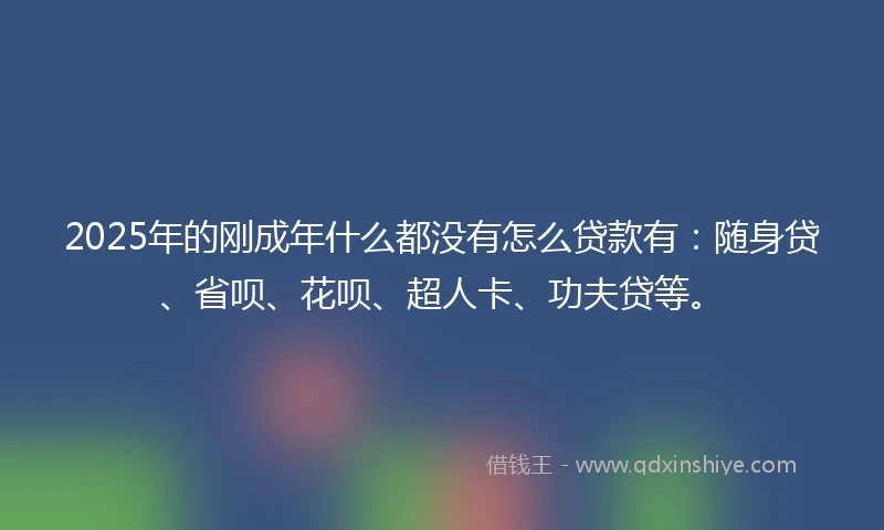 2025年的刚成年什么都没有怎么贷款有：随身贷、省呗、花呗、超人卡、功夫贷等。