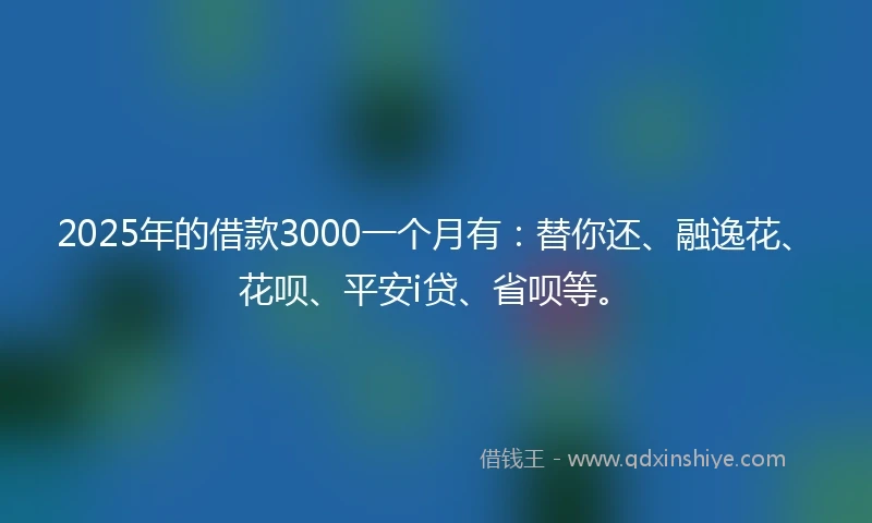 2025年的借款3000一个月有：替你还、融逸花、花呗、平安i贷、省呗等。