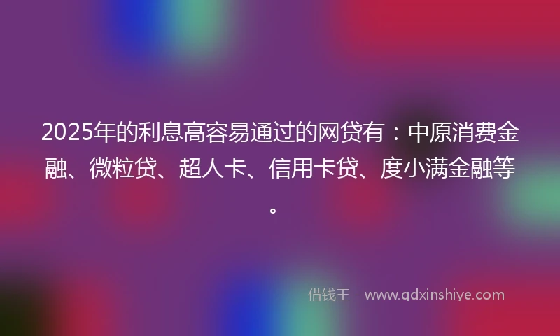 2025年的利息高容易通过的网贷有：中原消费金融、微粒贷、超人卡、信用卡贷、度小满金融等。